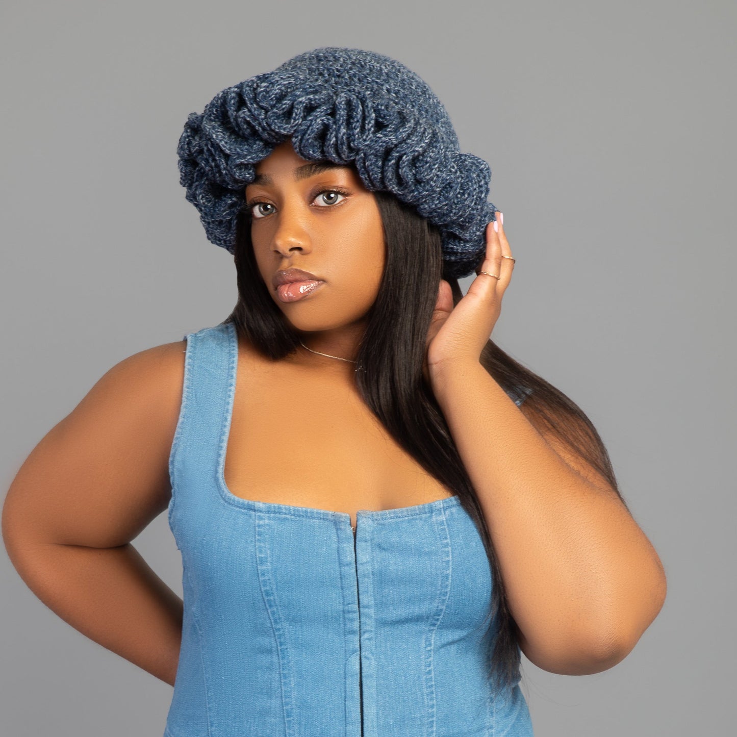 Denim Signature Ruffle Hat